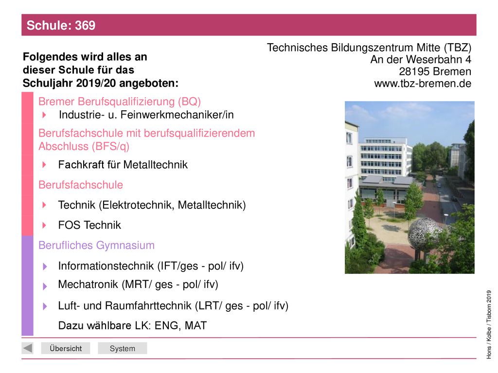 Schule: 369 Technisches Bildungszentrum Mitte (TBZ) An der Weserbahn 4