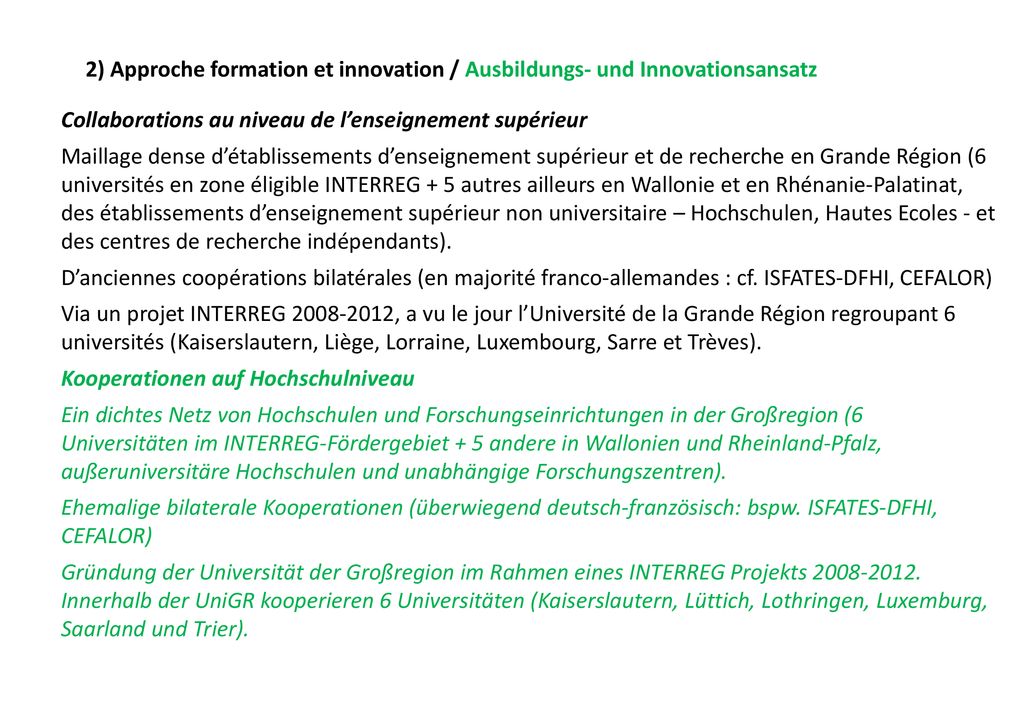 2) Approche formation et innovation / Ausbildungs- und Innovationsansatz