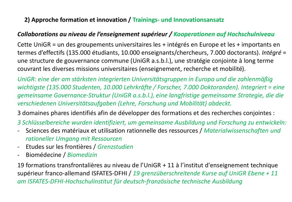 2) Approche formation et innovation / Trainings- und Innovationsansatz