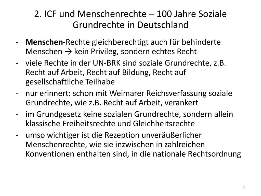 2. ICF und Menschenrechte – 100 Jahre Soziale Grundrechte in Deutschland