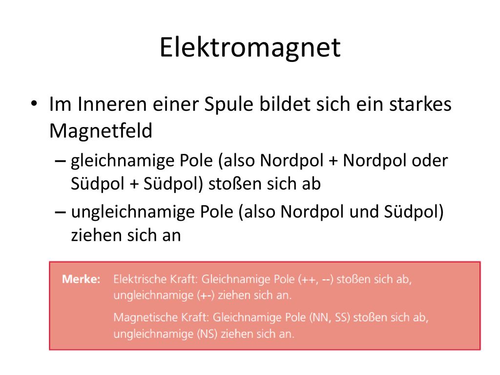 Elektromagnet Im Inneren einer Spule bildet sich ein starkes Magnetfeld.