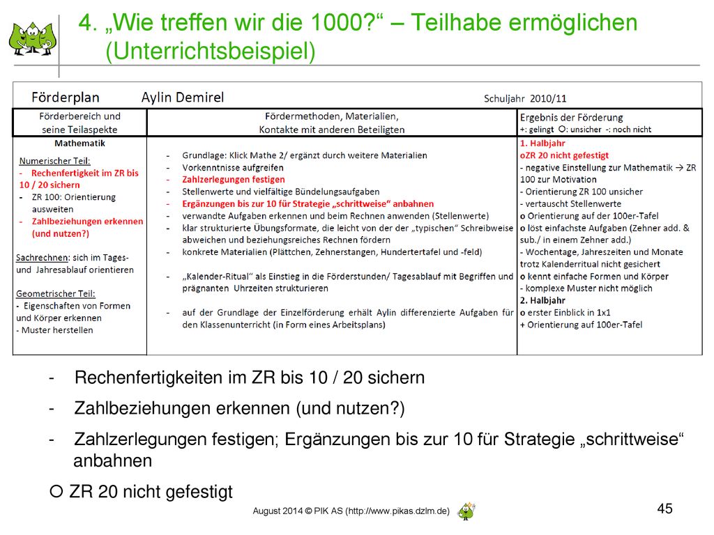4. „Wie treffen wir die 1000 – Teilhabe ermöglichen (Unterrichtsbeispiel)