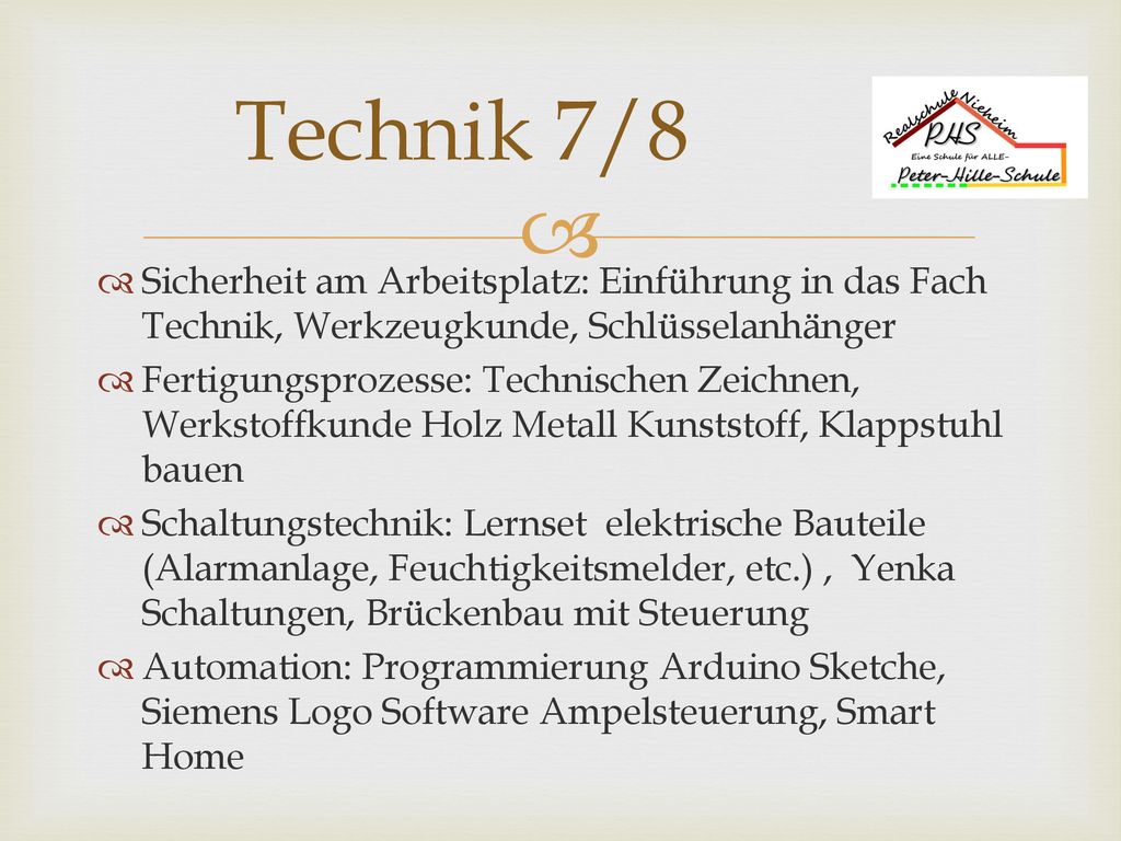 Technik 7/8 Sicherheit am Arbeitsplatz: Einführung in das Fach Technik, Werkzeugkunde, Schlüsselanhänger.