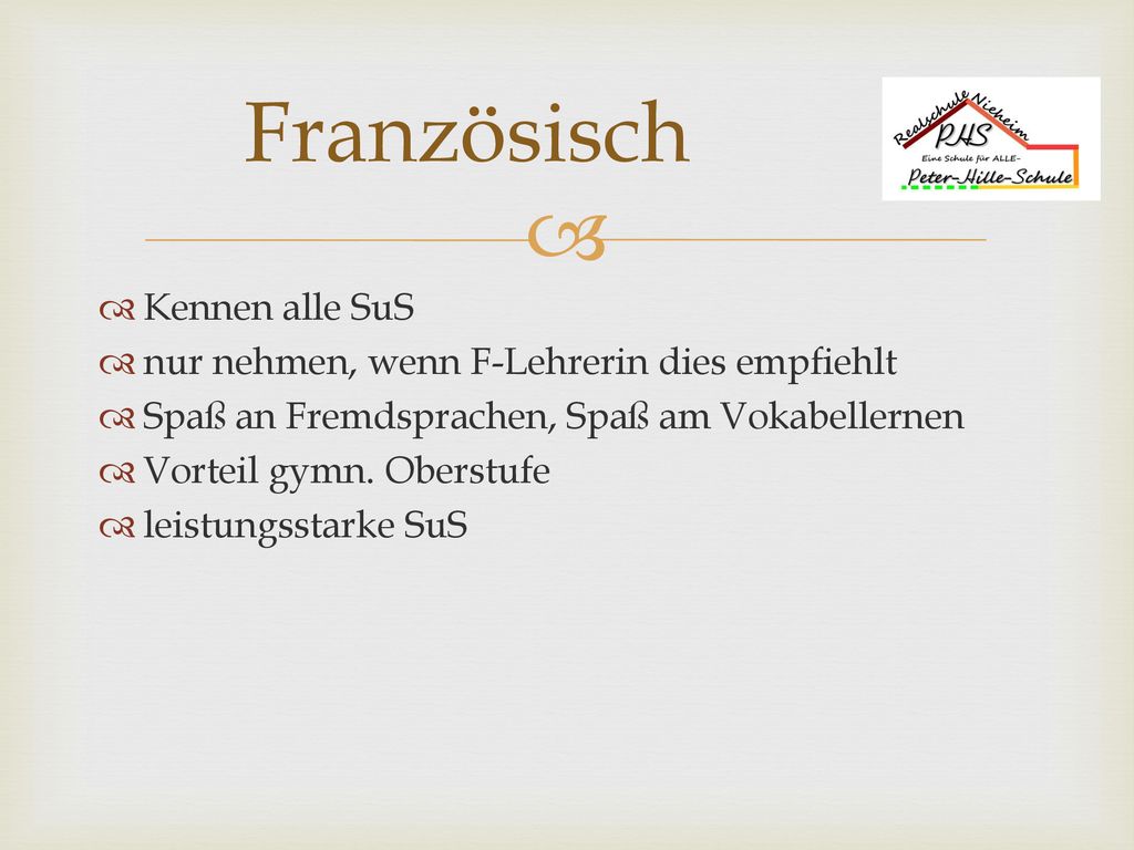 Französisch Kennen alle SuS nur nehmen, wenn F-Lehrerin dies empfiehlt