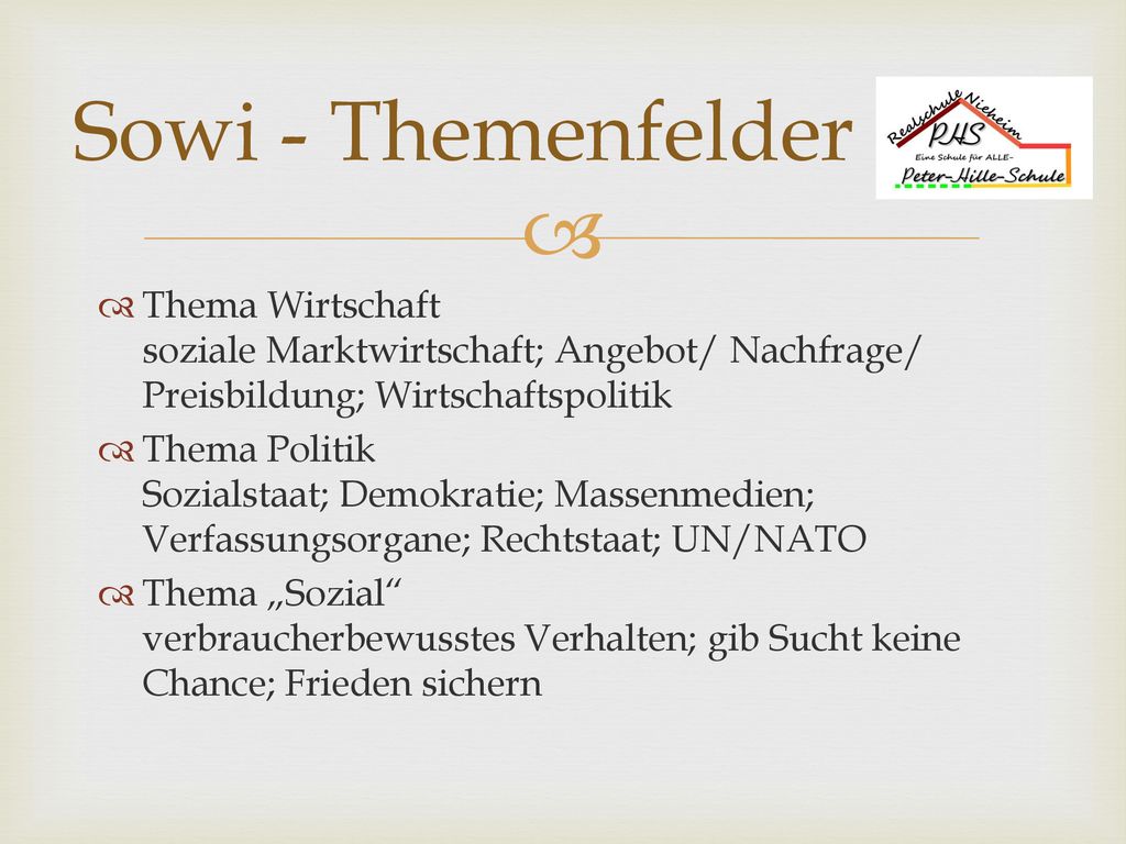 Sowi - Themenfelder Thema Wirtschaft soziale Marktwirtschaft; Angebot/ Nachfrage/ Preisbildung; Wirtschaftspolitik.