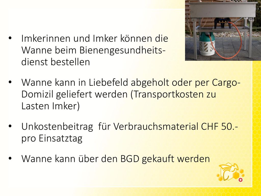 Unkostenbeitrag für Verbrauchsmaterial CHF 50.- pro Einsatztag