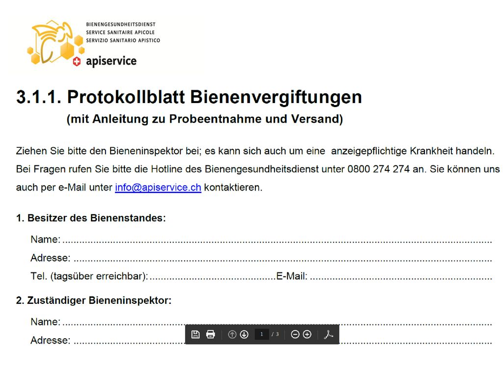 Bei Verdacht auf Bienenvergiftung sofort Inspektor anfordern