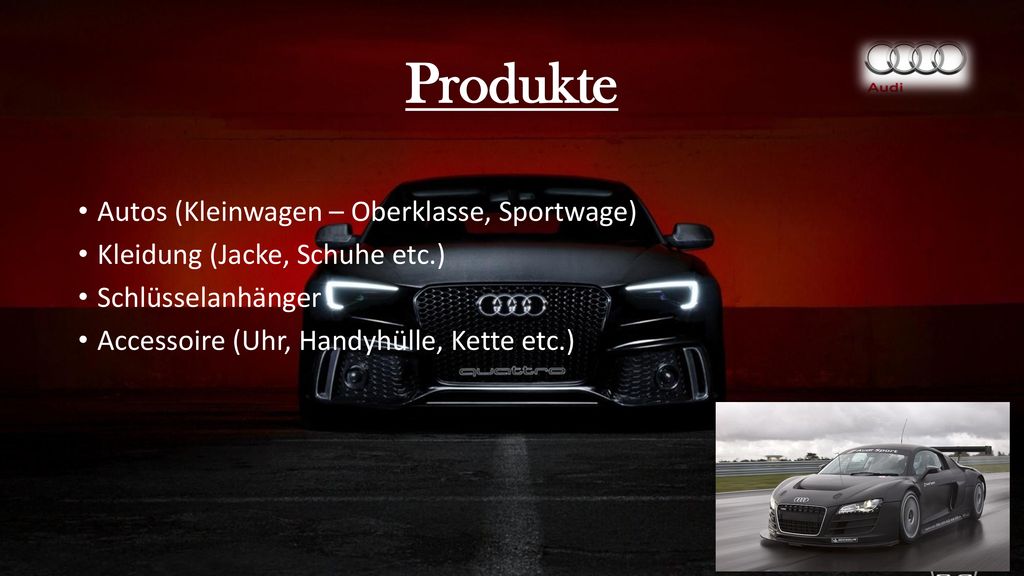 Produkte Autos (Kleinwagen – Oberklasse, Sportwage)