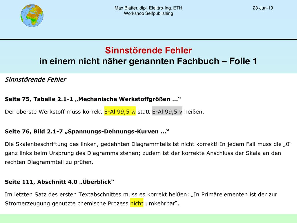 Sinnstörende Fehler in einem nicht näher genannten Fachbuch – Folie 1