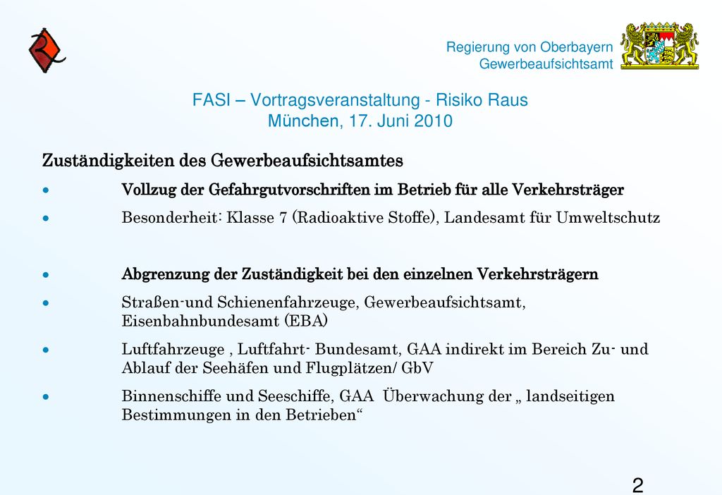 FASI – Vortragsveranstaltung - Risiko Raus München, 17. Juni 2010