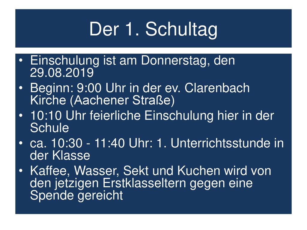 Der 1. Schultag Einschulung ist am Donnerstag, den