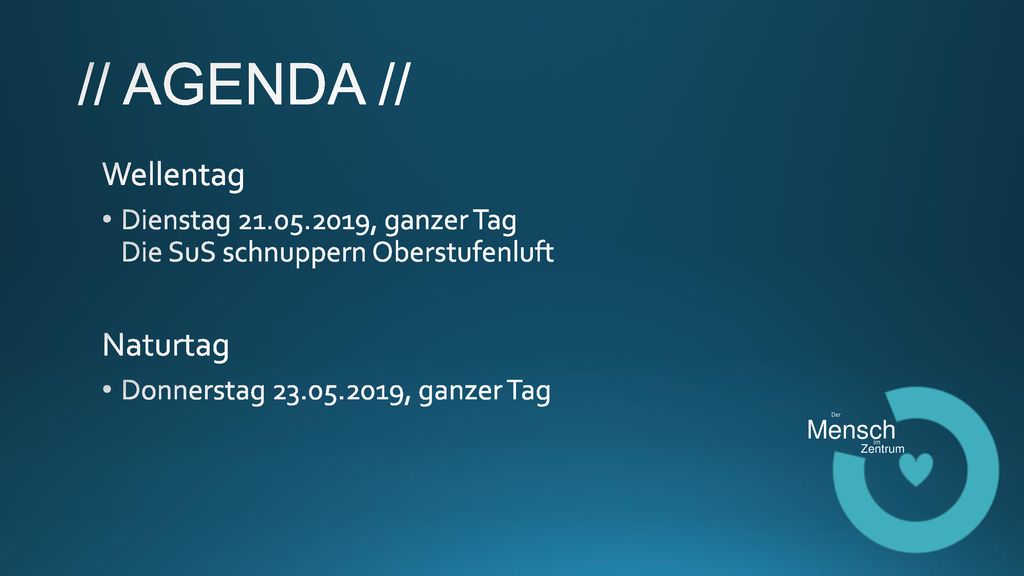 // AGENDA // Wellentag Naturtag
