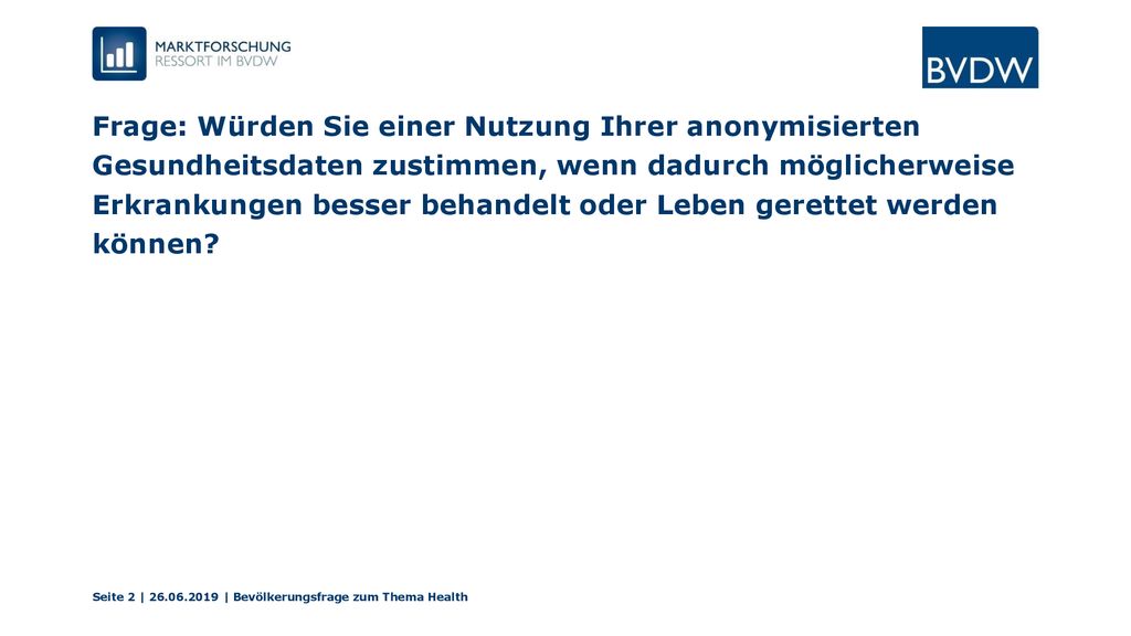 Frage: Würden Sie einer Nutzung Ihrer anonymisierten Gesundheitsdaten zustimmen, wenn dadurch möglicherweise Erkrankungen besser behandelt oder Leben gerettet werden können