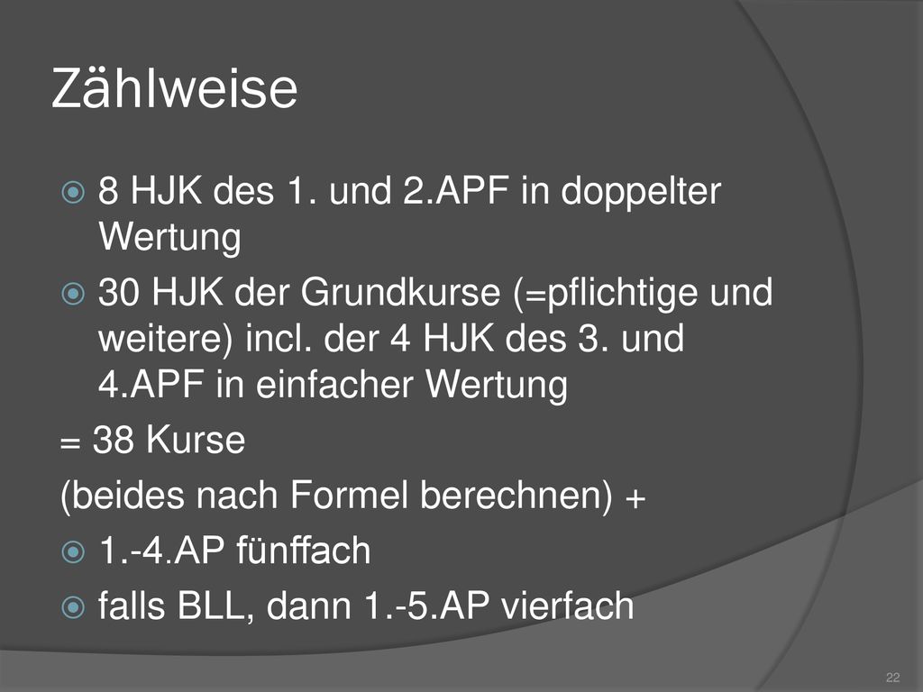 Zählweise 8 HJK des 1. und 2.APF in doppelter Wertung