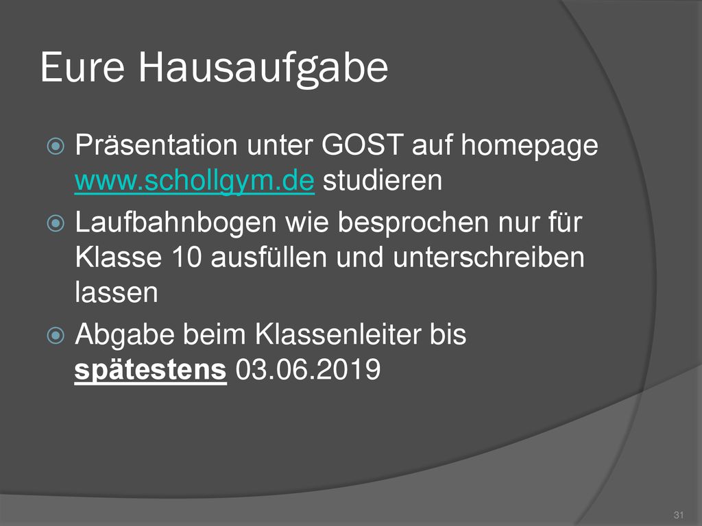 Eure Hausaufgabe Präsentation unter GOST auf homepage   studieren.