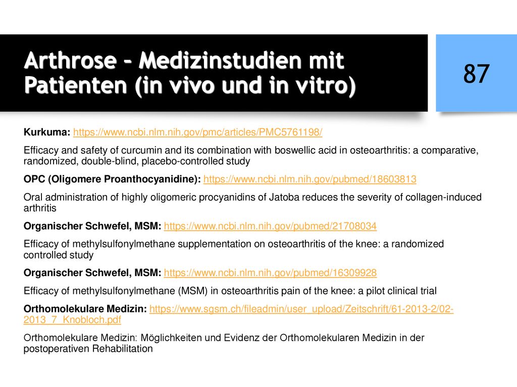 Arthrose – Medizinstudien mit Patienten (in vivo und in vitro)