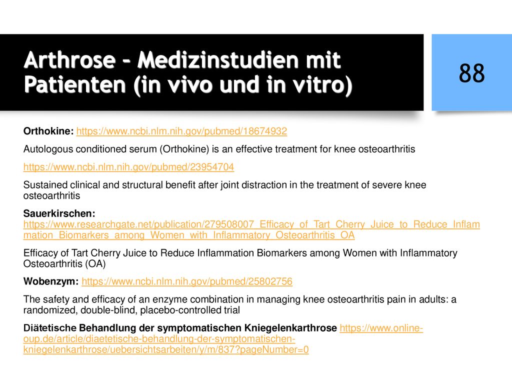 Arthrose – Medizinstudien mit Patienten (in vivo und in vitro)