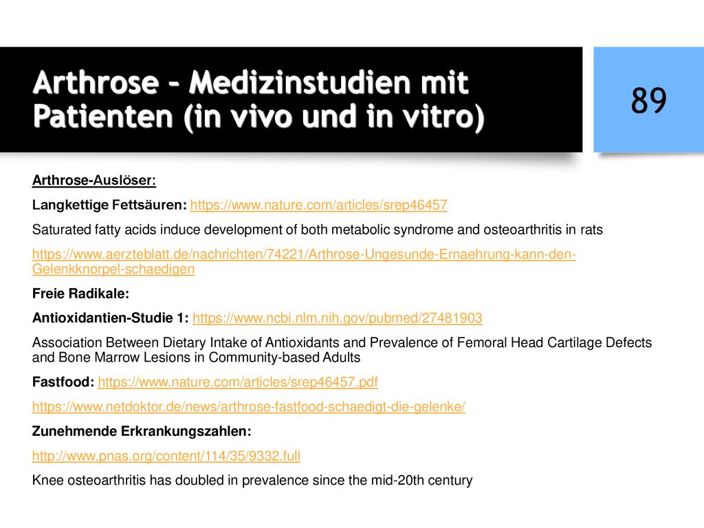 Arthrose – Medizinstudien mit Patienten (in vivo und in vitro)