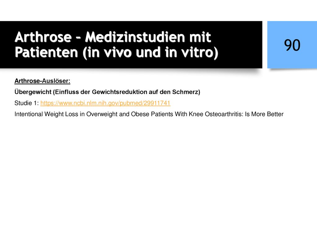 Arthrose – Medizinstudien mit Patienten (in vivo und in vitro)