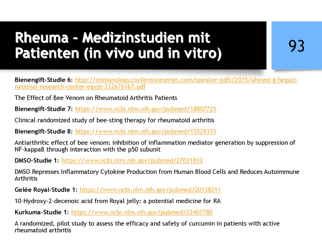 Rheuma – Medizinstudien mit Patienten (in vivo und in vitro)
