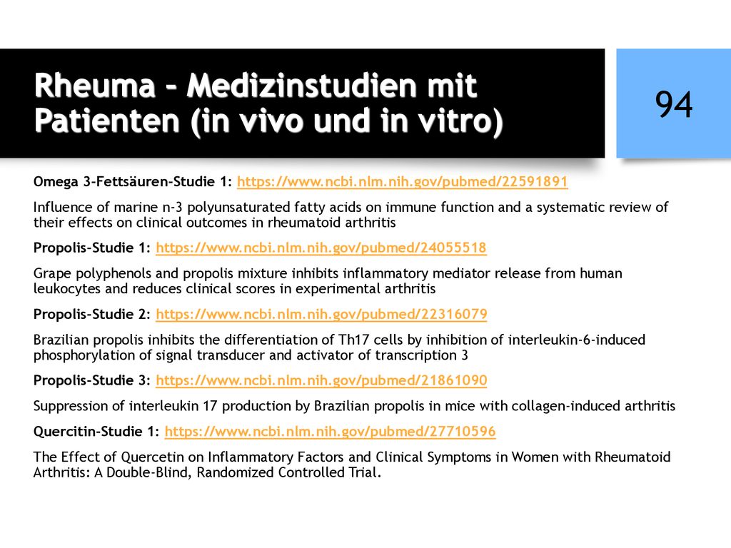 Rheuma – Medizinstudien mit Patienten (in vivo und in vitro)