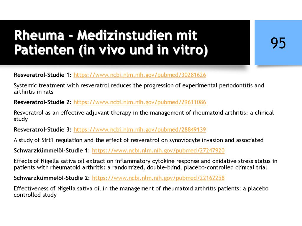 Rheuma – Medizinstudien mit Patienten (in vivo und in vitro)