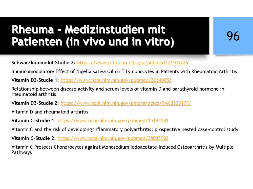 Rheuma – Medizinstudien mit Patienten (in vivo und in vitro)