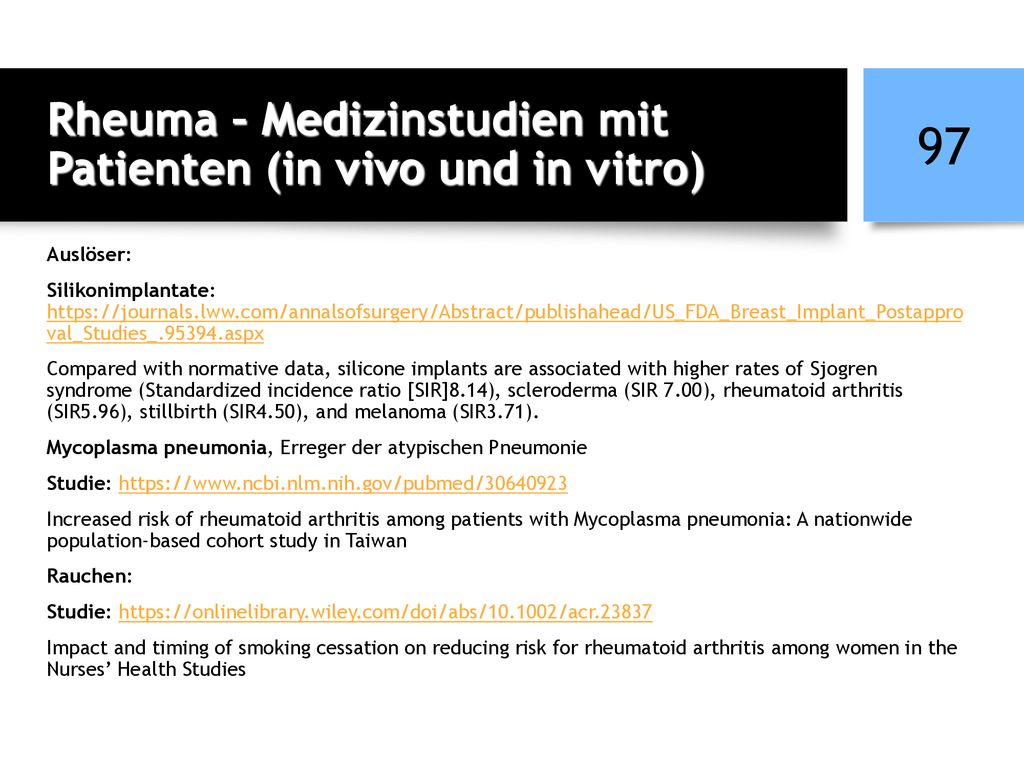 Rheuma – Medizinstudien mit Patienten (in vivo und in vitro)