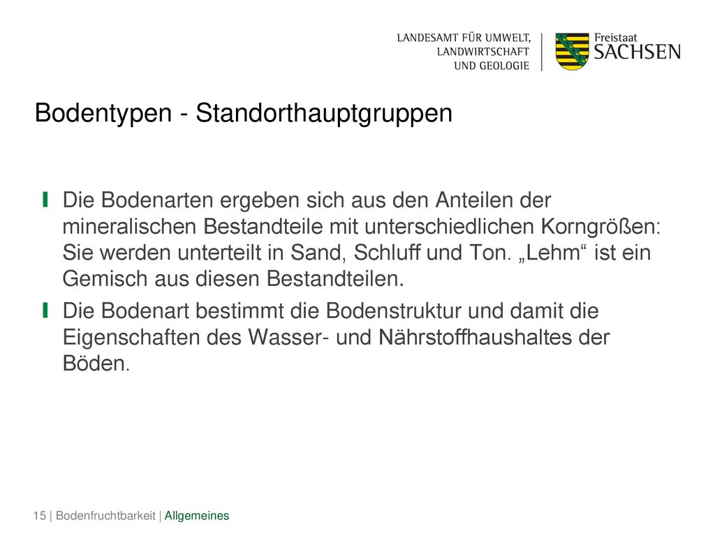 Bodentypen - Standorthauptgruppen