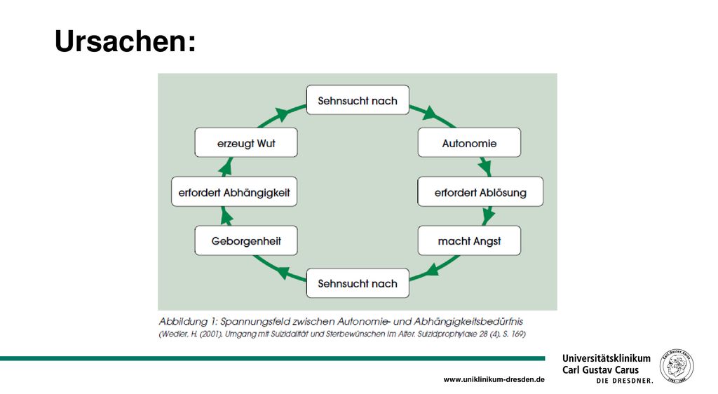 Ursachen: Angst vor Autonomieverlust vs. Nie im Leben absolute Selbstständigkeit. Autonomie und Geborgenheit als 2 Pole  Position dazwischen.