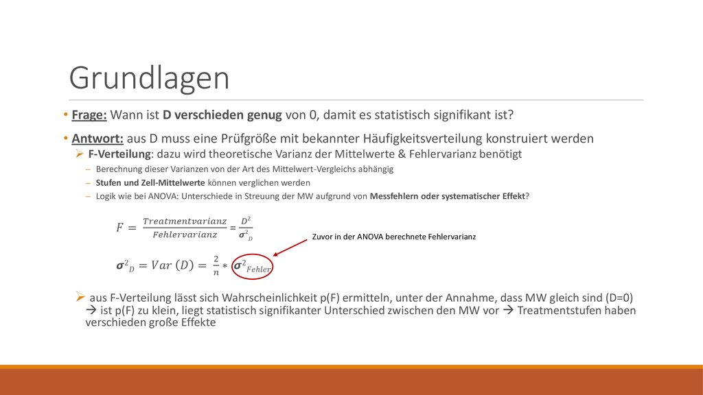 Grundlagen Frage: Wann ist D verschieden genug von 0, damit es statistisch signifikant ist