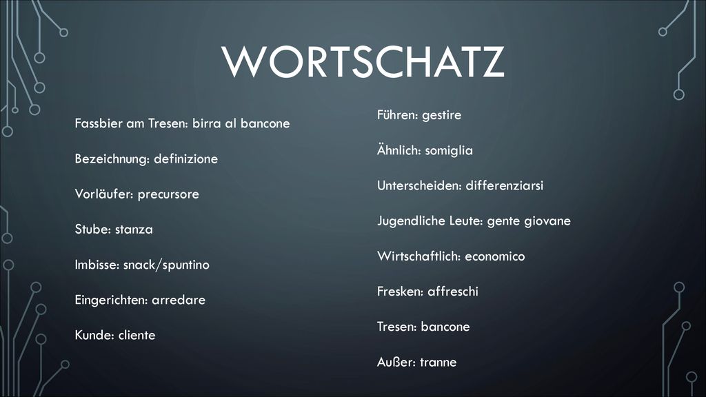 Wortschatz Führen: gestire Fassbier am Tresen: birra al bancone