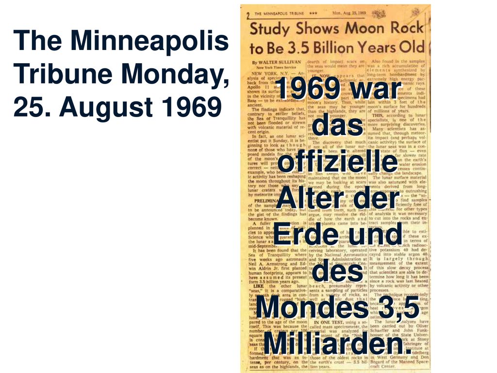 1969 war das offizielle Alter der Erde und des Mondes 3,5 Milliarden.