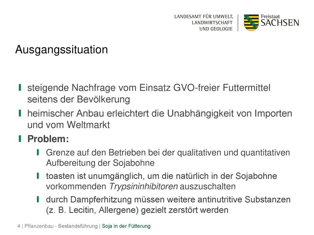 Ausgangssituation steigende Nachfrage vom Einsatz GVO-freier Futtermittel seitens der Bevölkerung.