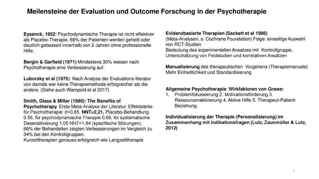 Meilensteine der Evaluation und Outcome Forschung in der Psychotherapie