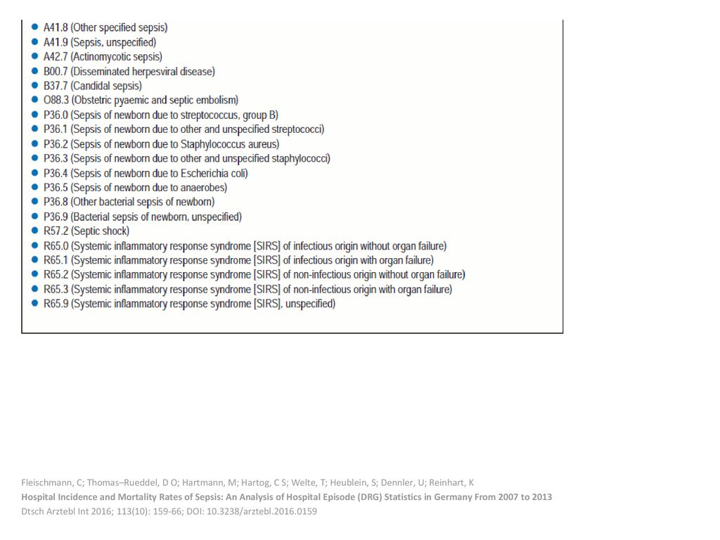 Fleischmann, C; Thomas–Rueddel, D O; Hartmann, M; Hartog, C S; Welte, T; Heublein, S; Dennler, U; Reinhart, K