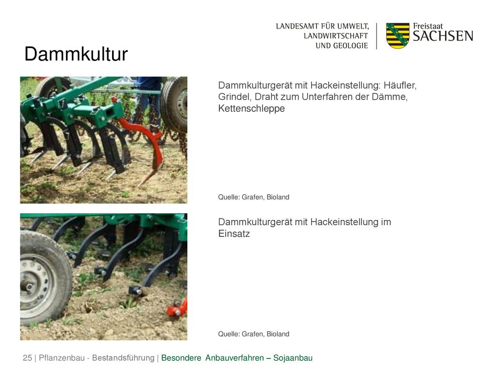 Dammkultur Dammkulturgerät mit Hackeinstellung: Häufler, Grindel, Draht zum Unterfahren der Dämme, Kettenschleppe.