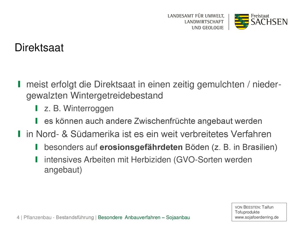 Direktsaat meist erfolgt die Direktsaat in einen zeitig gemulchten / nieder- gewalzten Wintergetreidebestand.