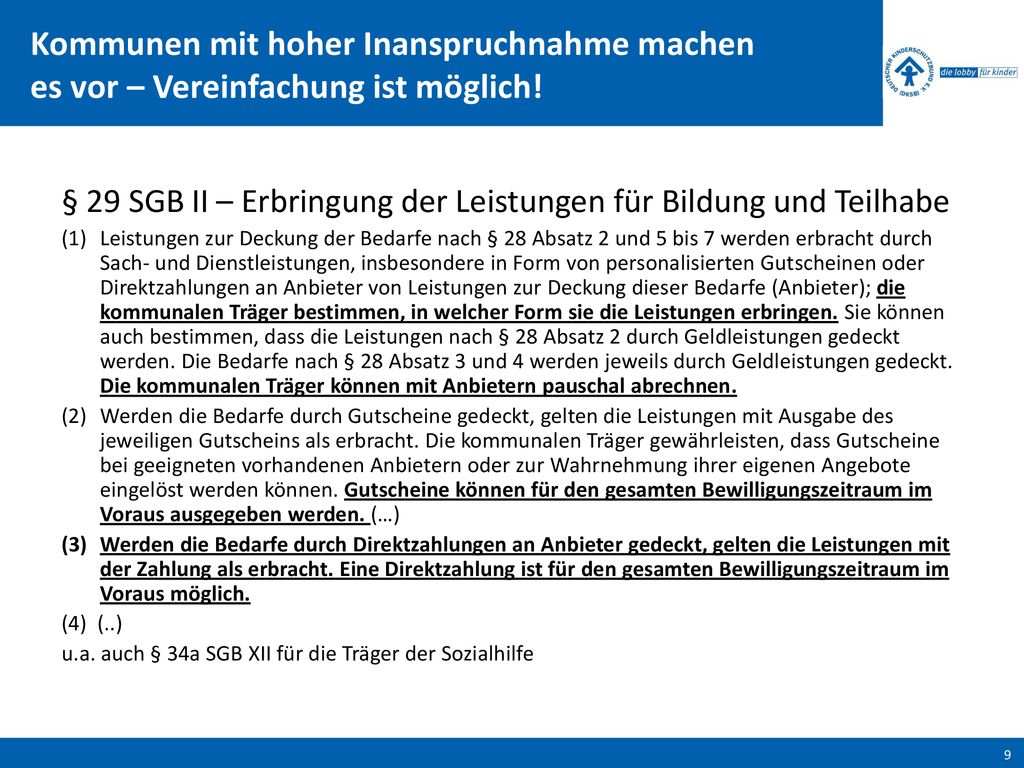 Kommunen mit hoher Inanspruchnahme machen es vor – Vereinfachung ist möglich!