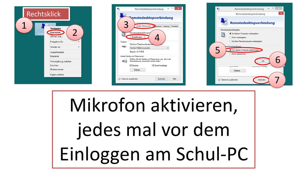 Mikrofon aktivieren, jedes mal vor dem Einloggen am Schul-PC