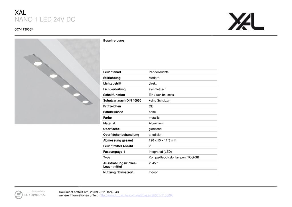 XAL NANO 1 LED 24V DC F Beschreibung - Leuchtenart