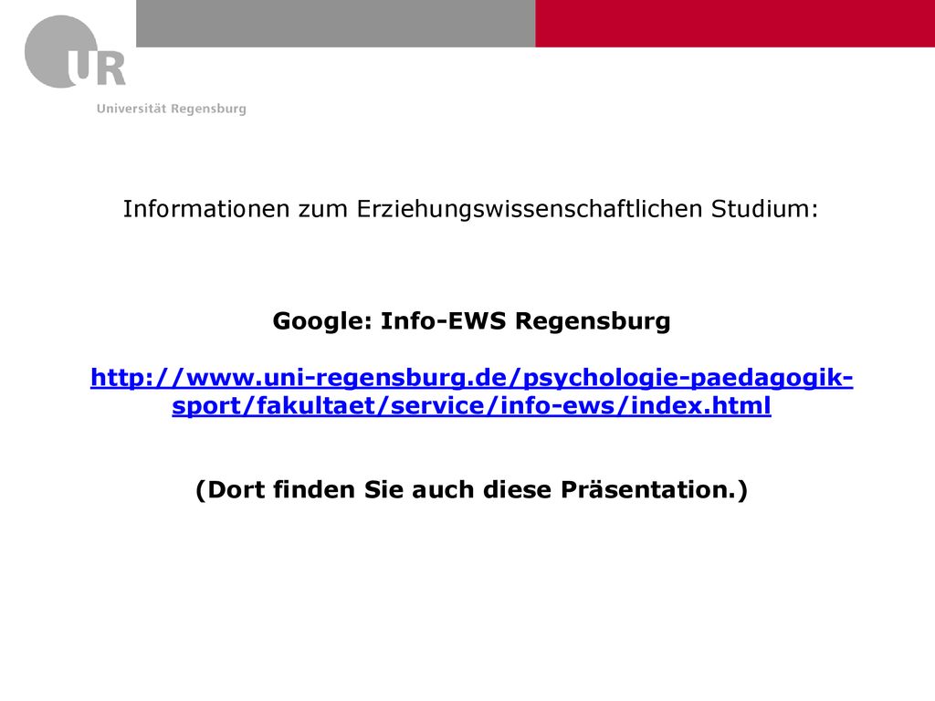Google: Info-EWS Regensburg (Dort finden Sie auch diese Präsentation.)
