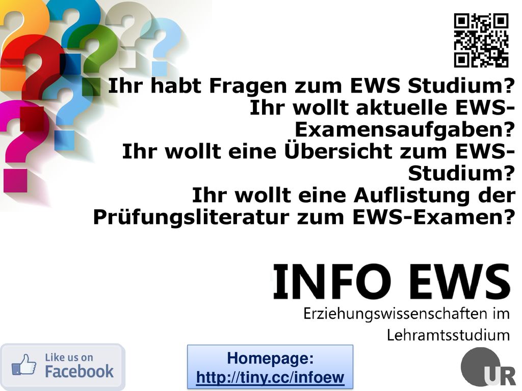 Ihr habt Fragen zum EWS Studium Ihr wollt aktuelle EWS-Examensaufgaben Ihr wollt eine Übersicht zum EWS-Studium Ihr wollt eine Auflistung der Prüfungsliteratur zum EWS-Examen