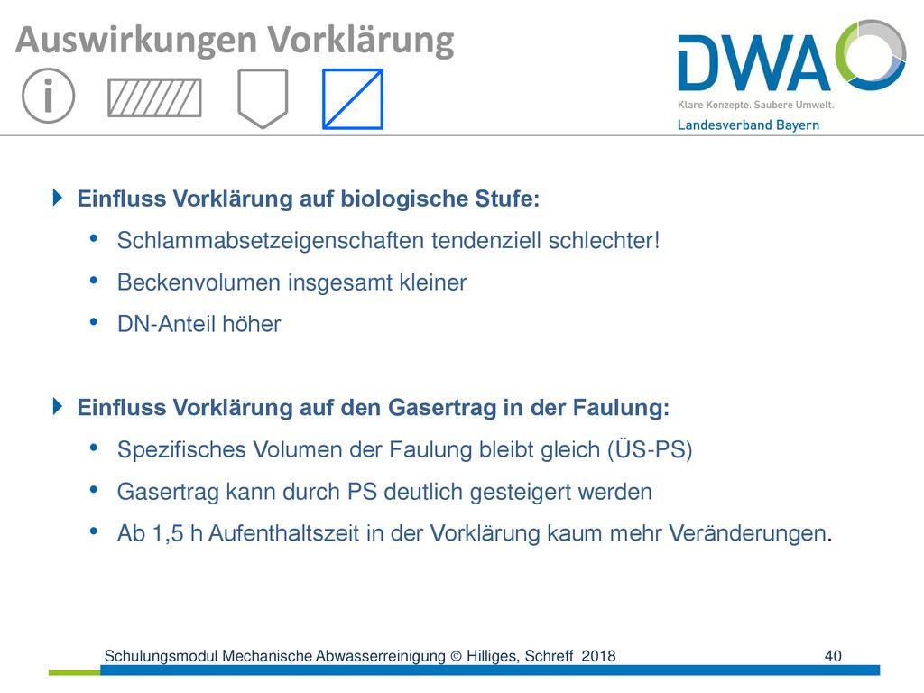 i Auswirkungen Vorklärung Einfluss Vorklärung auf biologische Stufe: