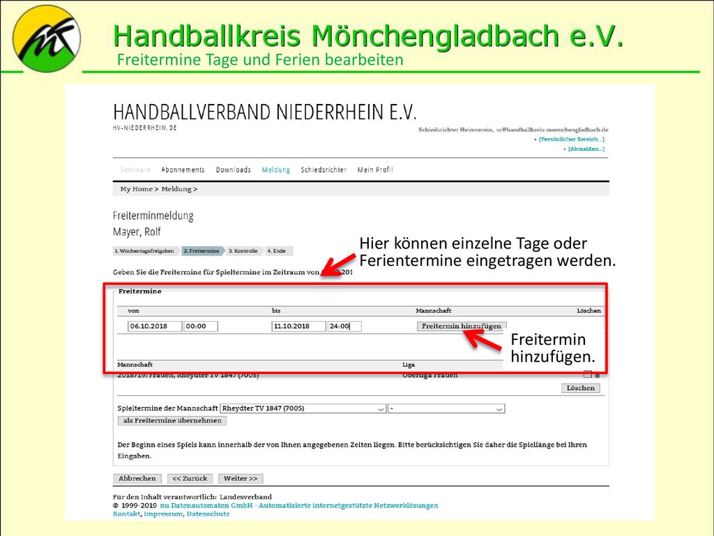 Freitermine Tage und Ferien bearbeiten