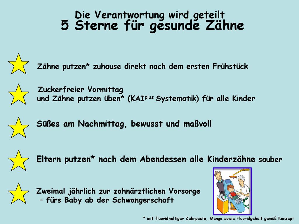 Die Verantwortung wird geteilt 5 Sterne für gesunde Zähne