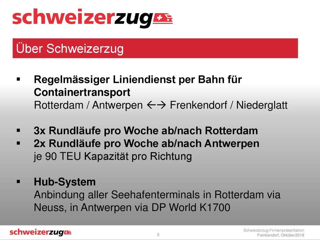 Über Schweizerzug Regelmässiger Liniendienst per Bahn für Containertransport. Rotterdam / Antwerpen  Frenkendorf / Niederglatt.