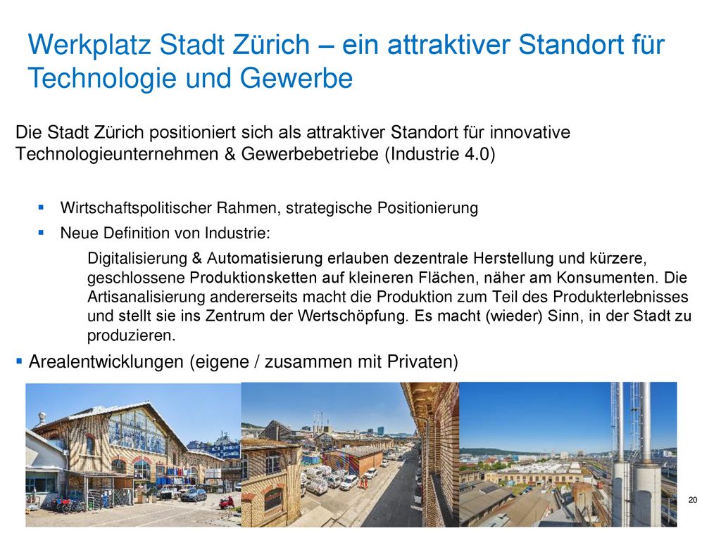 Werkplatz Stadt Zürich – ein attraktiver Standort für Technologie und Gewerbe