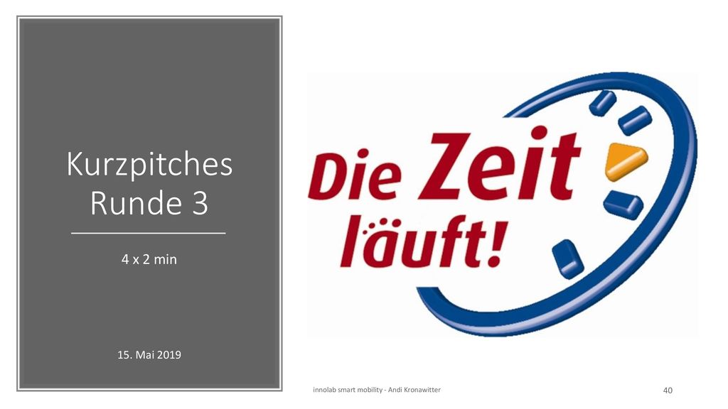 Kurzpitches Runde 3 4 x 2 min 15. Mai 2019