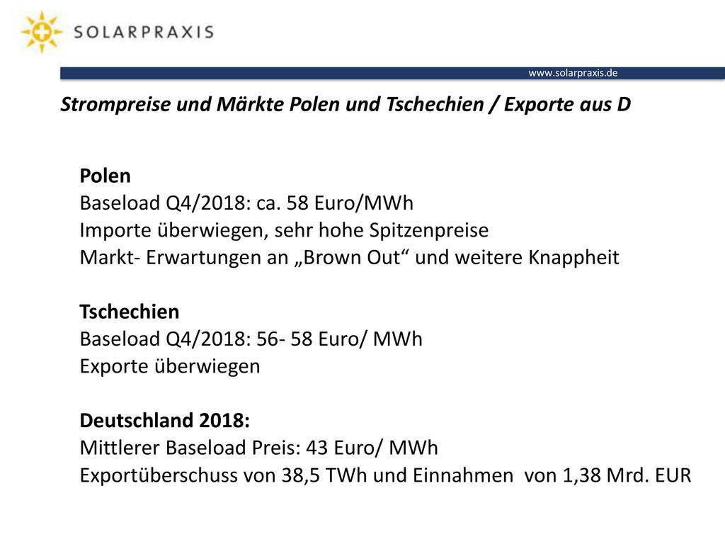 Strompreise und Märkte Polen und Tschechien / Exporte aus D